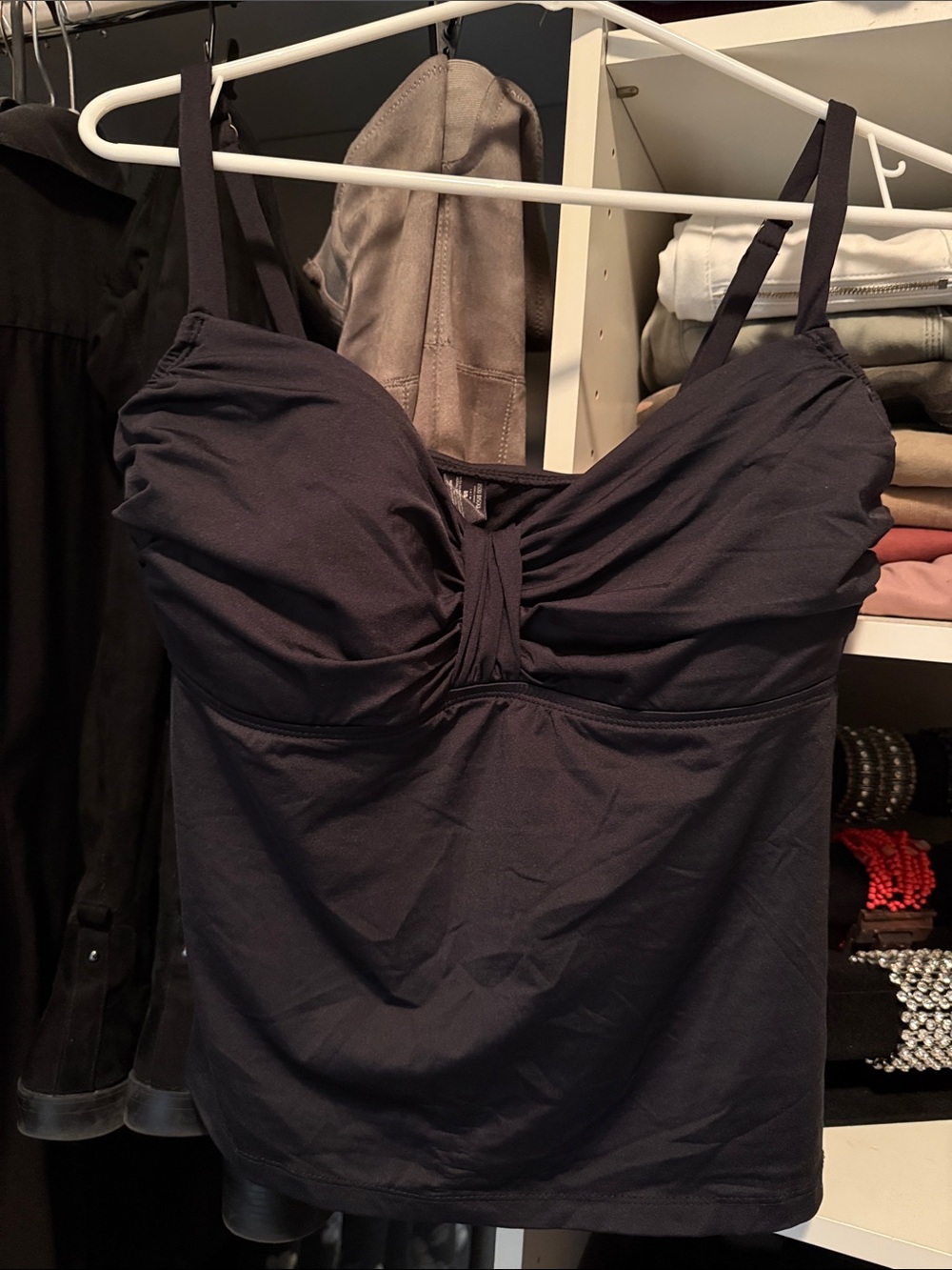 Black Ruched Bust Tankini Top and Bikini Bottom